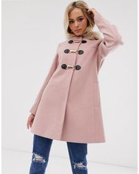 ASOS Duffle With Swing Skirt And Metal Work Coat In Pink