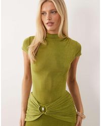 Ruched & Ready - Textured Slinky High Neck Cap Sleeve Bodysuit Co-Ord - Lyst