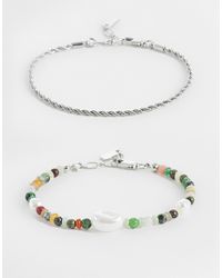 ASOS - – 2er-pack bunte armbänder bestehend aus einer gliederkette und einem armband mit kunstperlen und halbedelstein-mix - Lyst