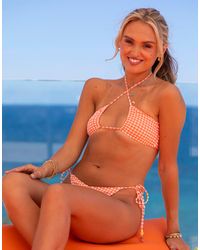 South Beach - X Misha Grimes Glitter Gingham Upside Down Triangle Bikini Top - Lyst