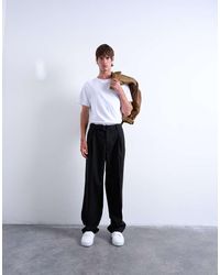 TOPMAN - Wide Leg Belted Twill Smart Trousers - Lyst