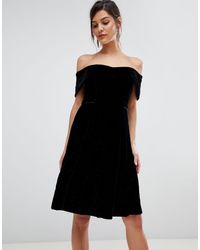 Coast Emilia Velvet Bardot Dress - Black