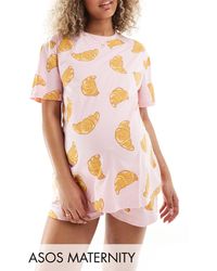 ASOS - Maternity - completo pigiama con t-shirt oversize e pantaloncini con croissant - Lyst