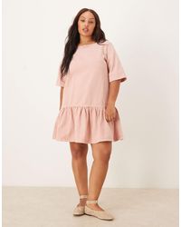 ASOS - Curve – kurzes t-shirt-kleid aus denim mit tiefer taille - Lyst