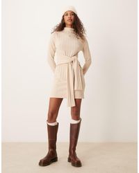 ASOS - Chunky Fluffy Ribbed Mini Dress With Wrap Waist - Lyst