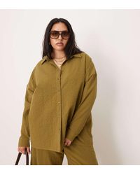 ASOS - Asos Design Curve Seersucker Wrap Back Stripe Shirt Co-ord - Lyst