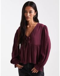 Miss Selfridge - Tie Front Peplum Blouse - Lyst