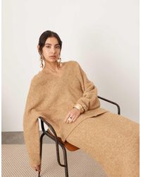 ASOS - Maglione Oversize Color Biscotto Con Scollo A V - Lyst