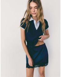 Stradivarius - Sateen Mini Skirt With Lace Trim - Lyst