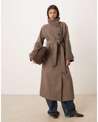 Gina Tricot - Wool Belted Midaxi Coat With Funnel Neck Detail - Lyst