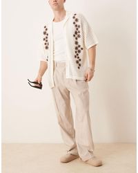 ASOS - Smart Wide Leg Linen Blend Trousers With Front Pleat - Lyst