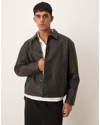ASOS - Chaqueta Harrington Lavado De Corte Cuadrado De Cuero Sintético De - Lyst