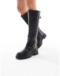 London Rebel - Olivia Chunky Knee Boots With Buckle Detail - Lyst