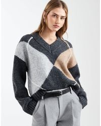 ASOS - Argyle High V-neck Sweater - Lyst