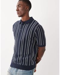 Threadbare - Polo à manches courtes en maille à fines rayures - et écru - Lyst