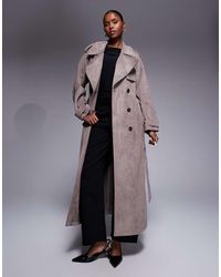 River Island - Suedette Double Breasted Trench Coat - Lyst