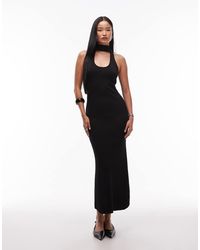 SNDY'S - Premium Ribbed Knit Scoop Neck Scarf Detail Fishtail Maxi Dress - Lyst