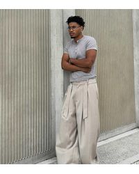 Bershka - Tall Barrel-Leg Trousers With Darts And Belt - Lyst