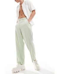 ASOS - Pantalon ample habillé effet froissé en lin mélangé - sauge - Lyst