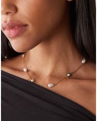 Reclaimed Vintage - Stainless Steel Necklace With Stone With Pearl - Lyst