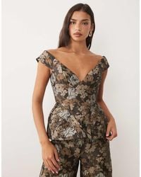 ASOS - Floral Jacquard Off Shoulder Top - Lyst