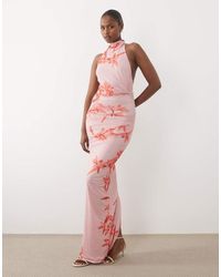ASOS - Mesh Twist Bust Detail Halter Maxi Dress With Tie Back Neck - Lyst