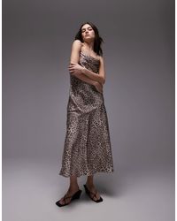 & Other Stories - Vestido Lencero Largo De Tirantes Con Espalda Escotada Y Estampado De Leopardo De -Marrón - Lyst