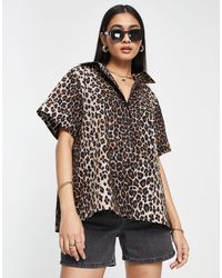 TOPSHOP - Short Sleeve Boxy Animal Print Shirt - Lyst