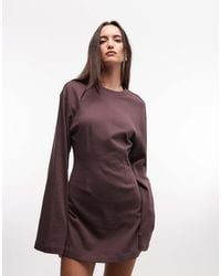 Monki - Cinched Waist Long Sleeve Mini T-shirt Dress - Lyst