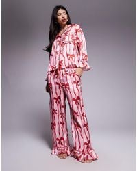 River Island - Satin Bow Pajama Set - Lyst
