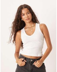 ASOS - Canotta Bianca A Coste Con Scollo A V - Lyst