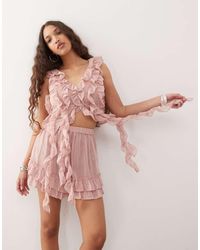 Amy Lynn - Ruffle Detail Pleated Chiffon Crop Top Co-ord - Lyst