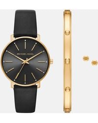 Michael Kors - – pyper – damenuhr aus goldfarbenem edelstahl mit drei zeigern und em armband im geschenkset - Lyst