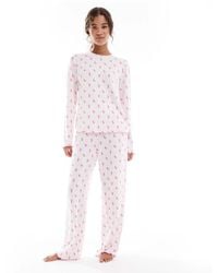 Loungeable - Marl Brushed Rib Long Sleeve Top And Trouser Set - Lyst