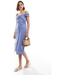 Mango - Bardot Stripe Midi Dress - Lyst