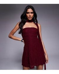 The Frolic - Exclusive Lace Ruched Bust Detail Bandeau Flippy Hem Mini Dress With Scarf Detail - Lyst