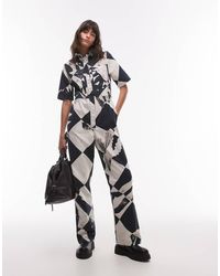 TOPSHOP - Jumpsuit Met Korte Mouwen En Print - Lyst