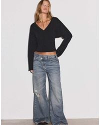 Stradivarius - V-neck Kimono Sleeve T-shirt - Lyst