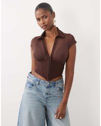 ASOS - Mesh Corset Top With Bengaline Hook And Eye Waist - Lyst