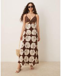 Abercrombie & Fitch - Maxi-Slipdress Van Linnenmix Met Uitsnijdingen, Spaghettibandjes En Print - Lyst