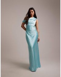Six Stories - Satin Drape One Shoulder Maxi Dress - Lyst