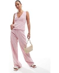 Stradivarius - Linen Blend Embroidery Detail Pants - Lyst