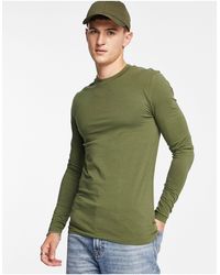 ASOS Muscle Fit Long Sleeve T-shirt With Crew Neck - Green