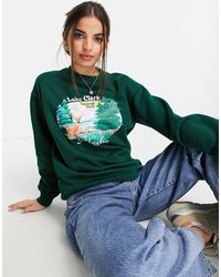 Daisy Street Sweatshirt met capuchon groen-wit volledige print Mode Joggingkleren Sweatshirts met capuchon 