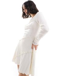 Miss Selfridge - Mixed Texture Long Sleeve Scoop Back Mini Dress - Lyst