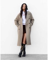 Pull&Bear - Long Felt Texture Coat - Lyst