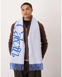 Calvin Klein - Bufanda Blanca Y Azul Con Logo De Texto De Lana De - Lyst
