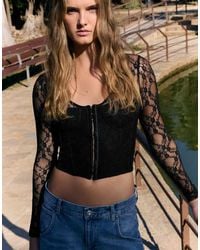 Bershka - Long Sleeve Lace Corset T-shirt - Lyst