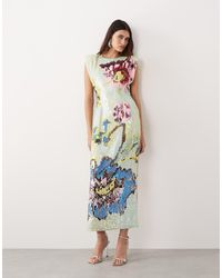 ARRANGE - High Neck Printed Sequin Maxi Dress - Lyst