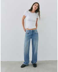 Pull&Bear - Petite - jean droit à taille basse - indigo - Lyst